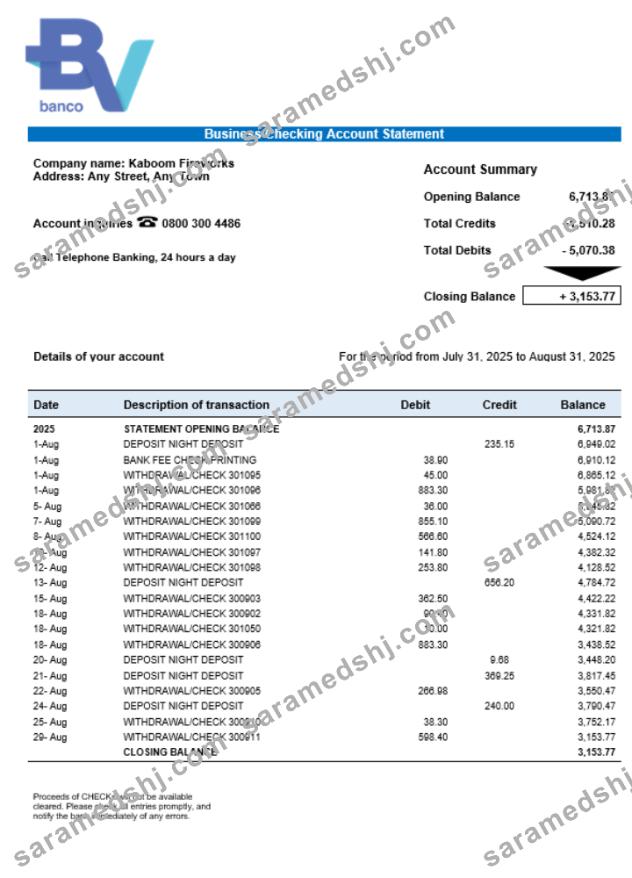 Banco Votorantim enterprise account statement Word and PDF template